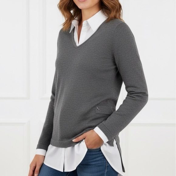 Carolyn Taylor Tops - Grey Top Shirt with a white collar size S